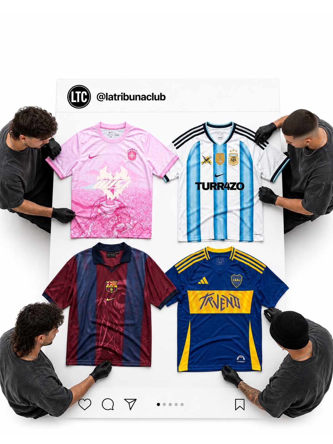 Camisetas de La Tribuna presentadas en una publicación de Instagram